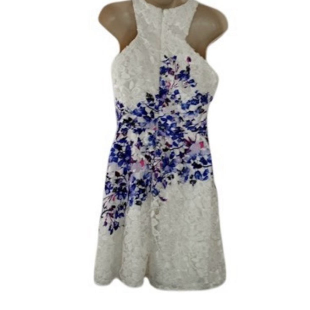 Jay Godfrey Womens Mini Fit and Flare Dress White Purple Floral Crochet 8 - Picture 8 of 8